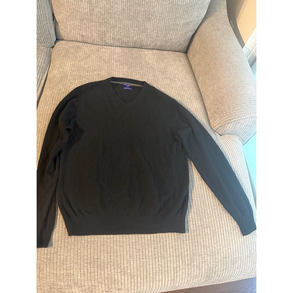 Alan Flusser Mens XL Black 100% Pure Cashmere 2 Ply V-Neck Sweater